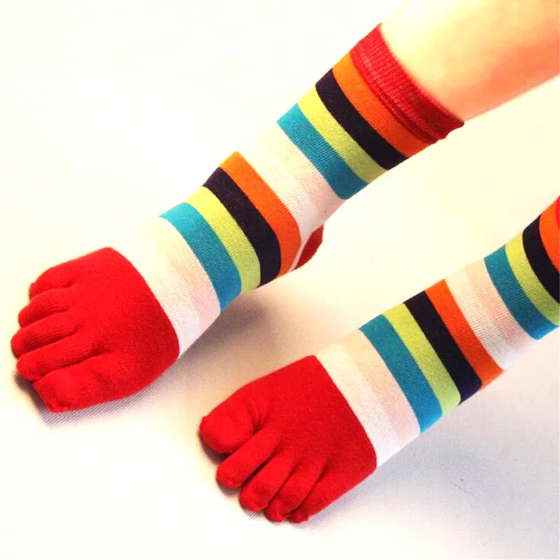 Женские хлопковые носки в радужную полоску с 5 пальцами отдельными женские милые