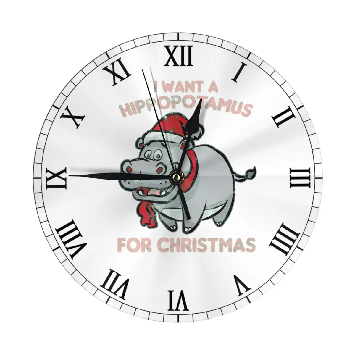 Круглые Настенные часы 10 дюймов Я хочу бегемота на Рождество бесшумные настенные