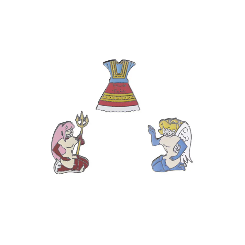 Значки с героями мультфильмов забавные броши в форме платья ангела и дьявола для