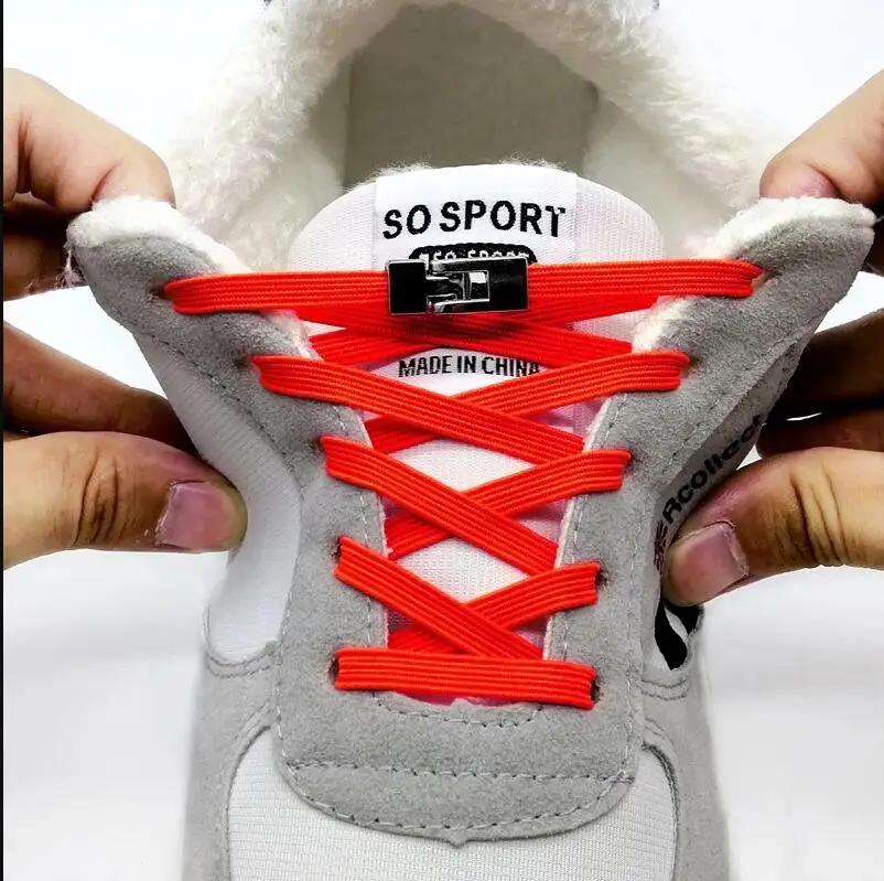 

New Shoestrings Quick No Tie Shoelaces Elastic Cross buckle Unisex Athletic Shoe Laces 12 colors choose