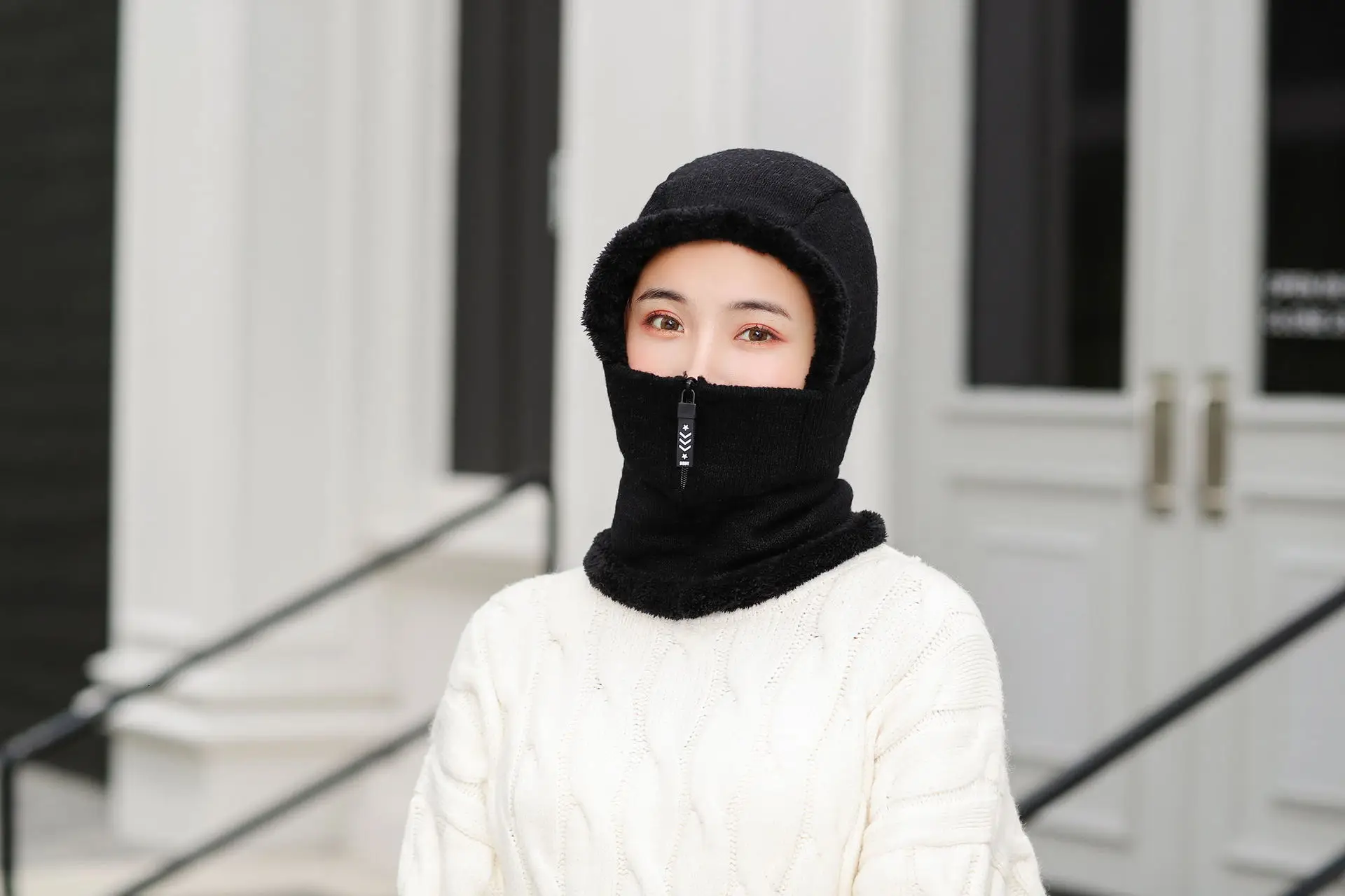 Skullies Beanies женская вязаная шапка шарф женские зимние шапки для женщин капот однотонная Балаклава маска Feminino Beanie Hat cap