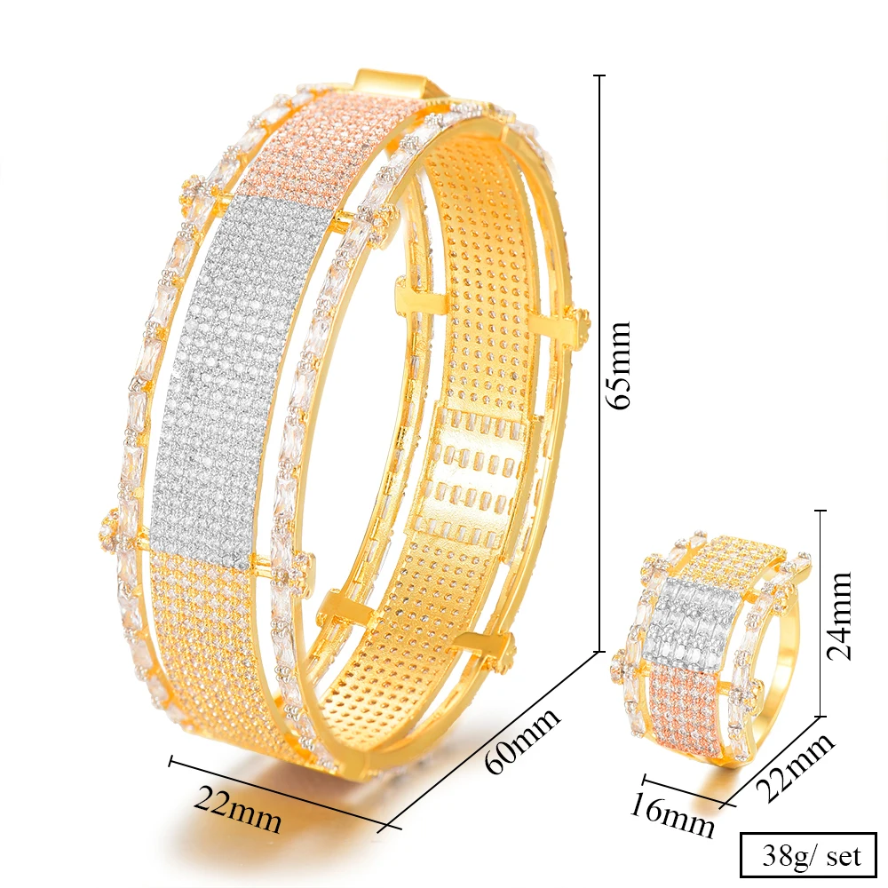 

missvikki Luxury Bridal Wedding Chic Wide Bangle Ring Set Full Zircons Jewelry Sets Women Lovers Party Gifts Hand Accessories