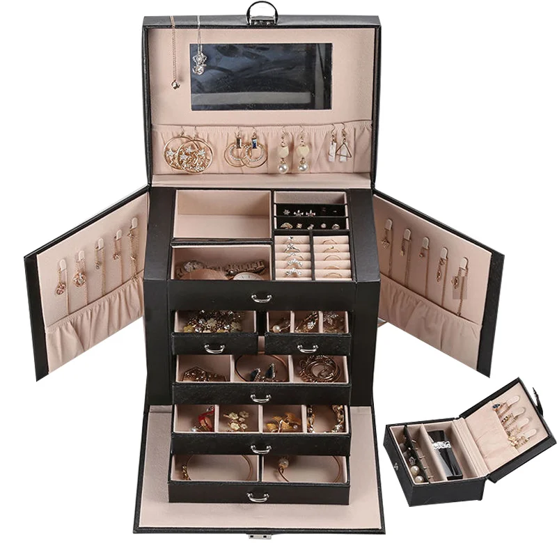 Коробка для ювелирных изделий с 5 отделениями и замком роскошная вместительная