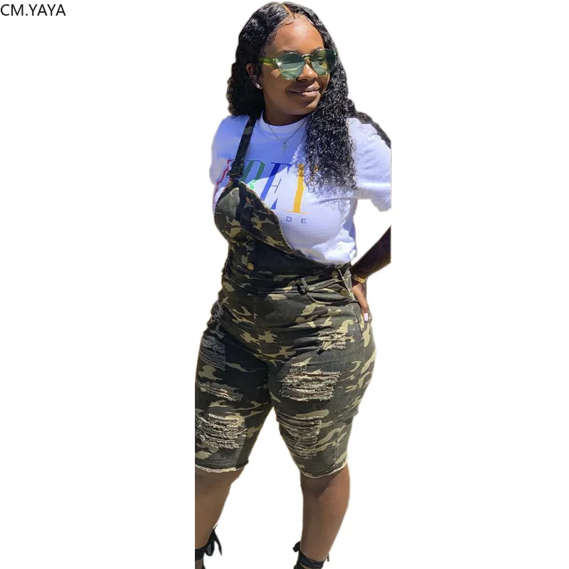 Женский винтажный комбинезон на бретельках камуфляжный без рукавов с дырками