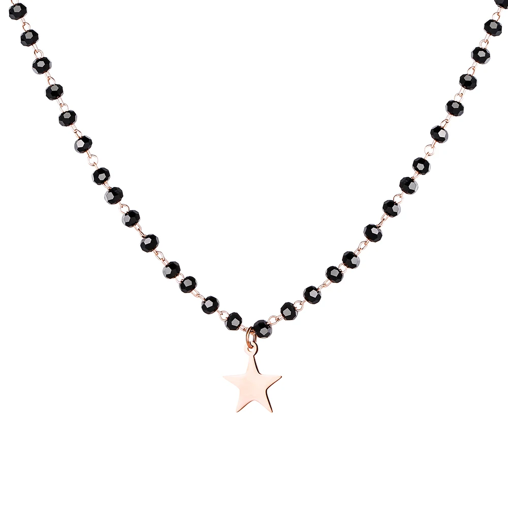 

Trendy Golden Star Pendant Necklace Fashion Black Bead Stainless Steel Chain Chokers for Girl Street Wear Jewelry cadenas mujer