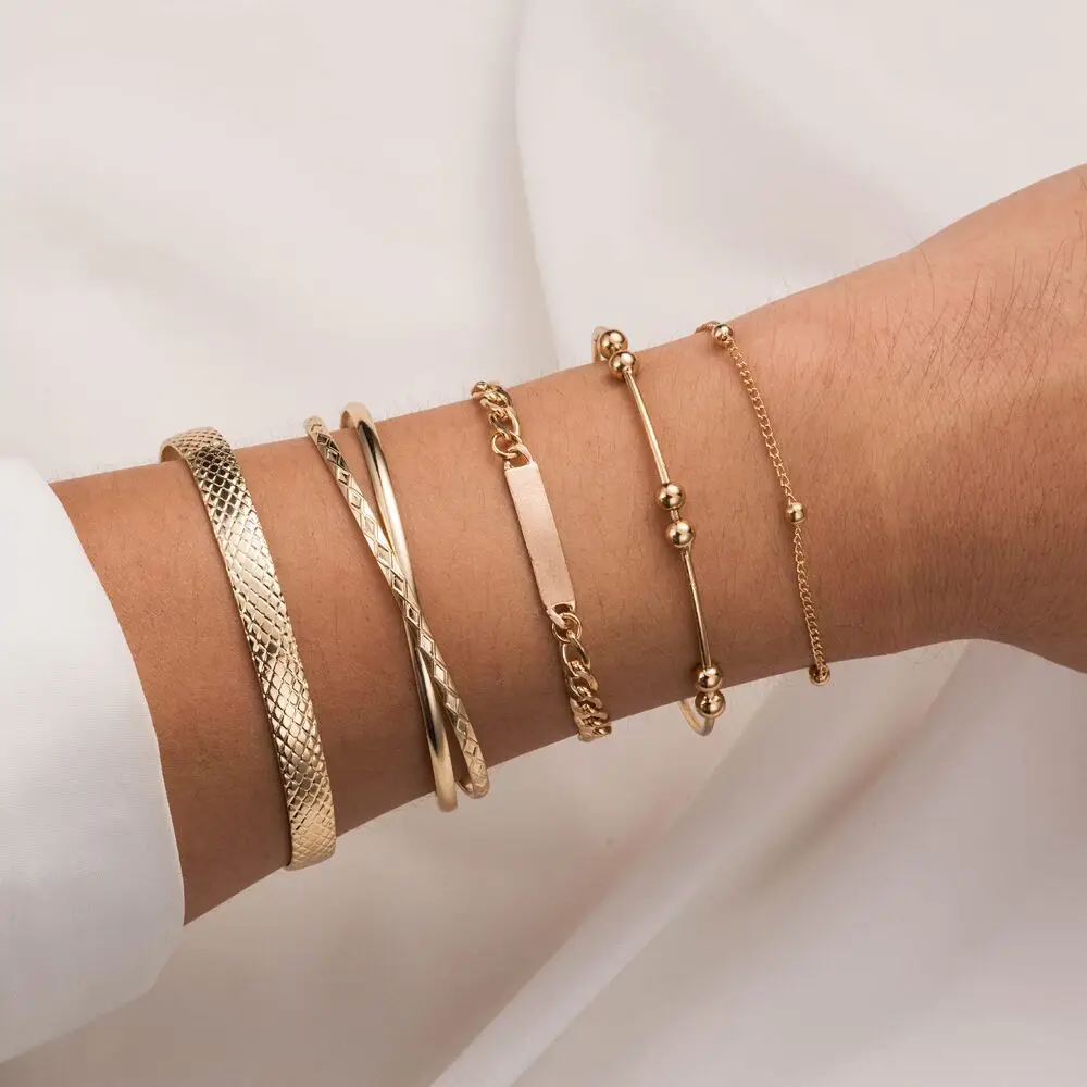 

New accessories wholesale European and American water corrugated iron bracelet metal bracelet set