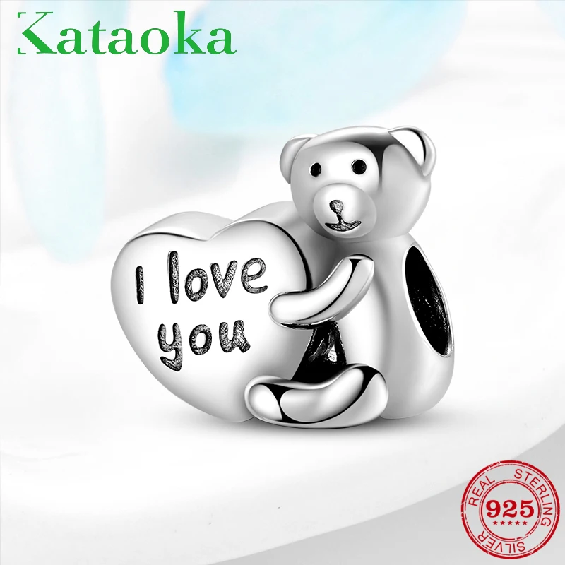 Горячая 925 пробы, серебряный медвежонок, выражающий I love you, бисер, подходит для DIY, очаровательный браслет Пандора, оригинальные женские ювелирные изделия, подарок