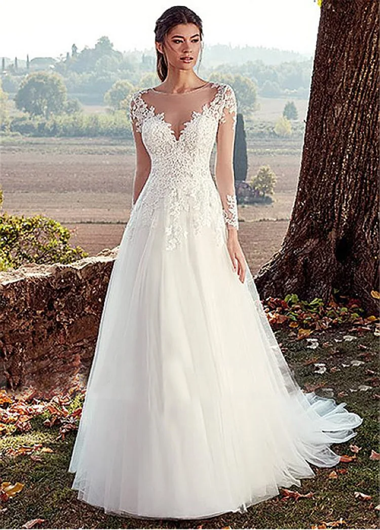Vivian's Bridal 2019 осеннее богемное пляжное свадебное платье Элегантное иллюзионное