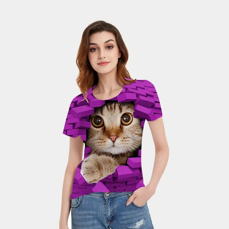 2021 футболка в уличном стиле с 3D принтом смешного кота повседневный топ круглым