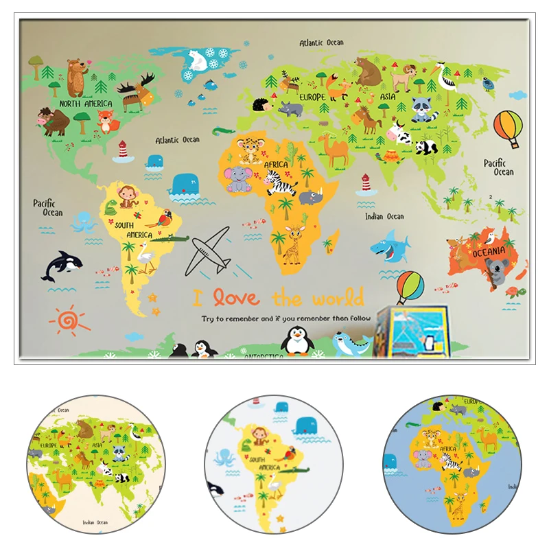 Мультяшная карта мира ПВХ DIY самоклеющиеся виниловые наклейки на стену для
