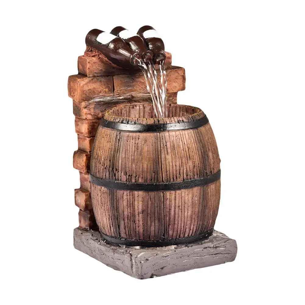 

Rustic Style Resin Outdoor Wine Barrel Fountain Self-Circulating Waterfall Statue Home Desktop Ornament Garden Yard Decoration