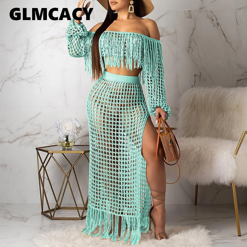 Женские летние макси комплекты из двух предметов сексуальные ажурные сетчатые