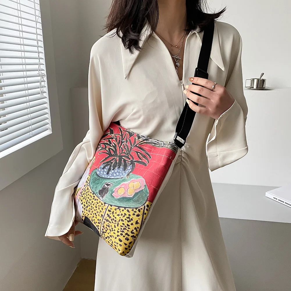

2021 New Fashion Casual Women Oil Painting Print Canvas Shoulder Messenger Bag Large Capacity Exquisite Shopping Wild Handbags