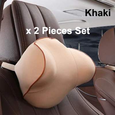 Khakix2 Качественный комплект из 2 предметов для автомобильных сидений, подушка для поддержки талии и шеи, Автомобильная подушка для подголовника с эффектом памяти, Ортопедическая подушка для защиты позвоночника - Цвет: Khakix2