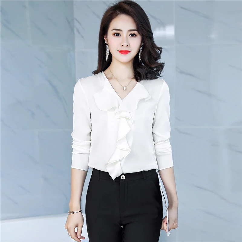 Весенне осенняя блузка из натурального шелка белые черные женские топы и блузки