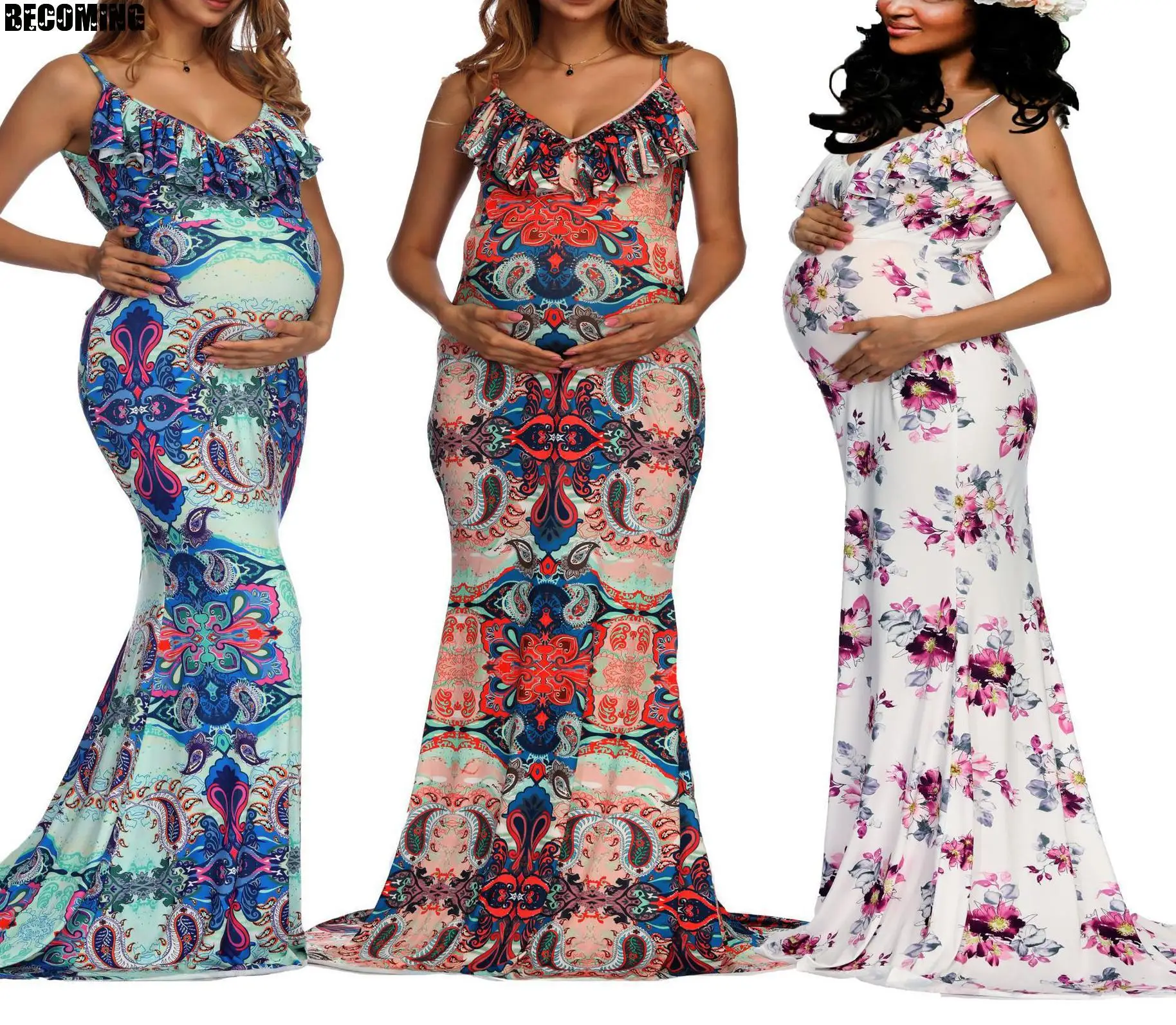 Платье для беременных без рукавов с V-образным вырезом и оборками | Мать ребенок