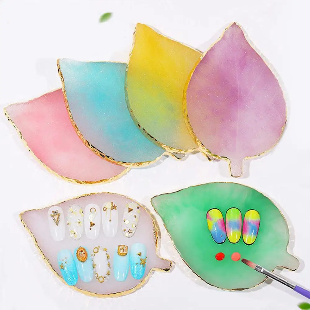 New Fashion Agate slices Leaf Shape Resin Nail Art Painting Gel Polish Palette Display Plate