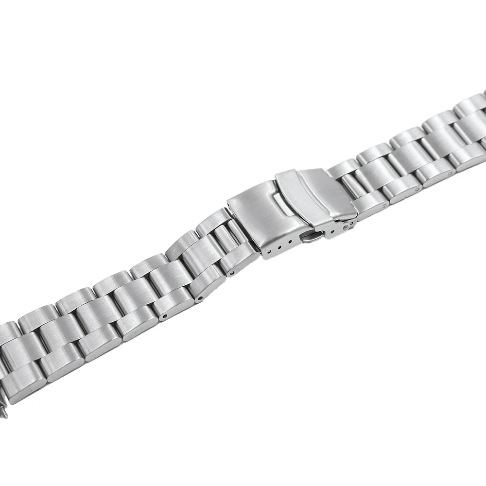 Rolamy 20 22mm Silver Brushed Hollow Curved End Solid Links Replacement Watch Band Strap Bracelet Double Push Clasp For Seiko | Наручные