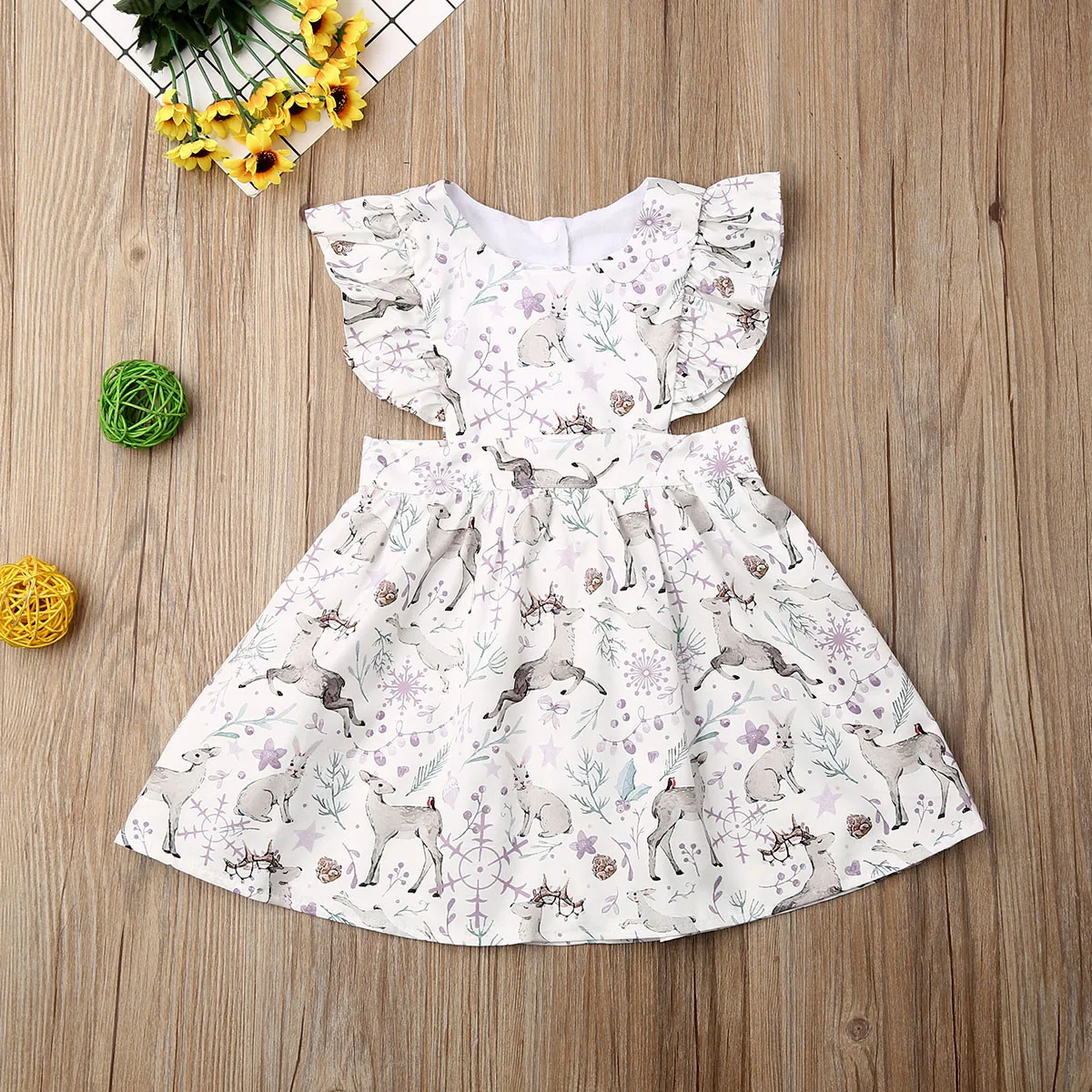 Christmas Kids Baby Girls Clothes Sister Matching Deer Print Flowers Romper Dress Outfits | Мать и ребенок