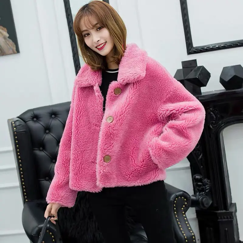 

Women Winter New Real Fur Coat Female Genuine Sheep Sheared Coat Ladies Short Wool Fur Granule Streetwear Casual Outerwear Y133