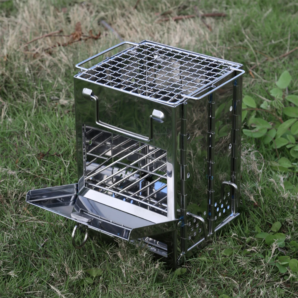 

Camping Wood Stove Folding Wood Burning Stove Blowpipe Wire Saw Kit Mini BBQ Grill for Backpacking Hiking Camping Cooking