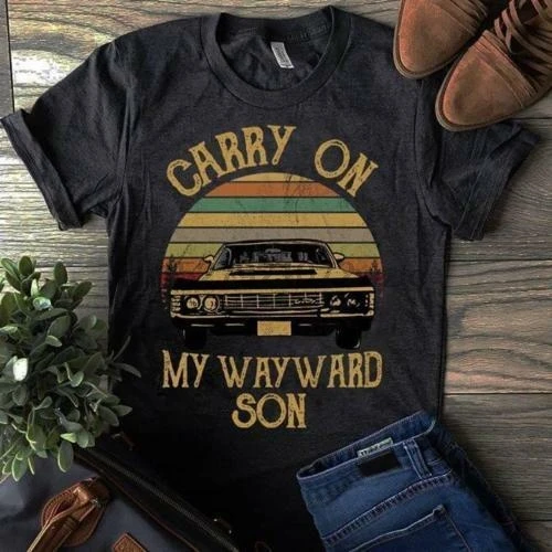 Сверхъестественное Винтажная Футболка Carry On My wayard Son Dark Heather для мужчин Сделано в
