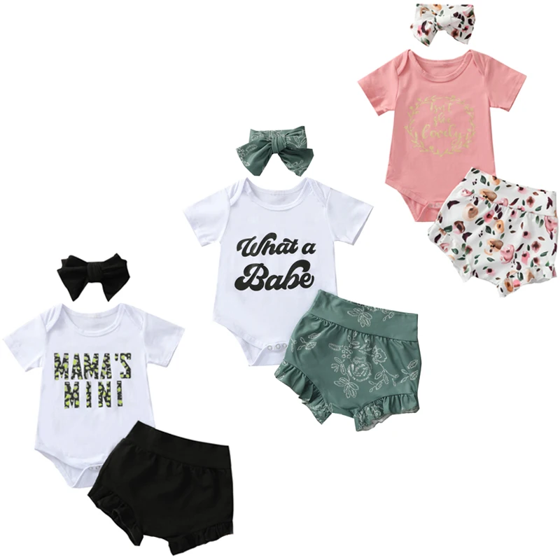 

Размер от 0 до 24 месяцев, Одежда для новорожденных Одежда для маленьких мальчиков, футболки с короткими рукавами для девочек, хлопковое боди Топы Детские Кружевные шорты повязка на голову, комплект из 3 предметов, комплект одежды для малышей