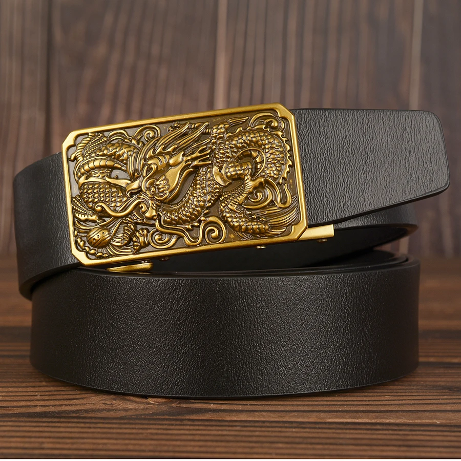 Мужской винтажный ремень с храповым механизмом из натуральной кожи