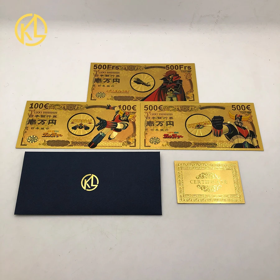 3 шт./компл. НЛО робот грендар голдорак японский аниме 100 500 евро Золотая банкнота