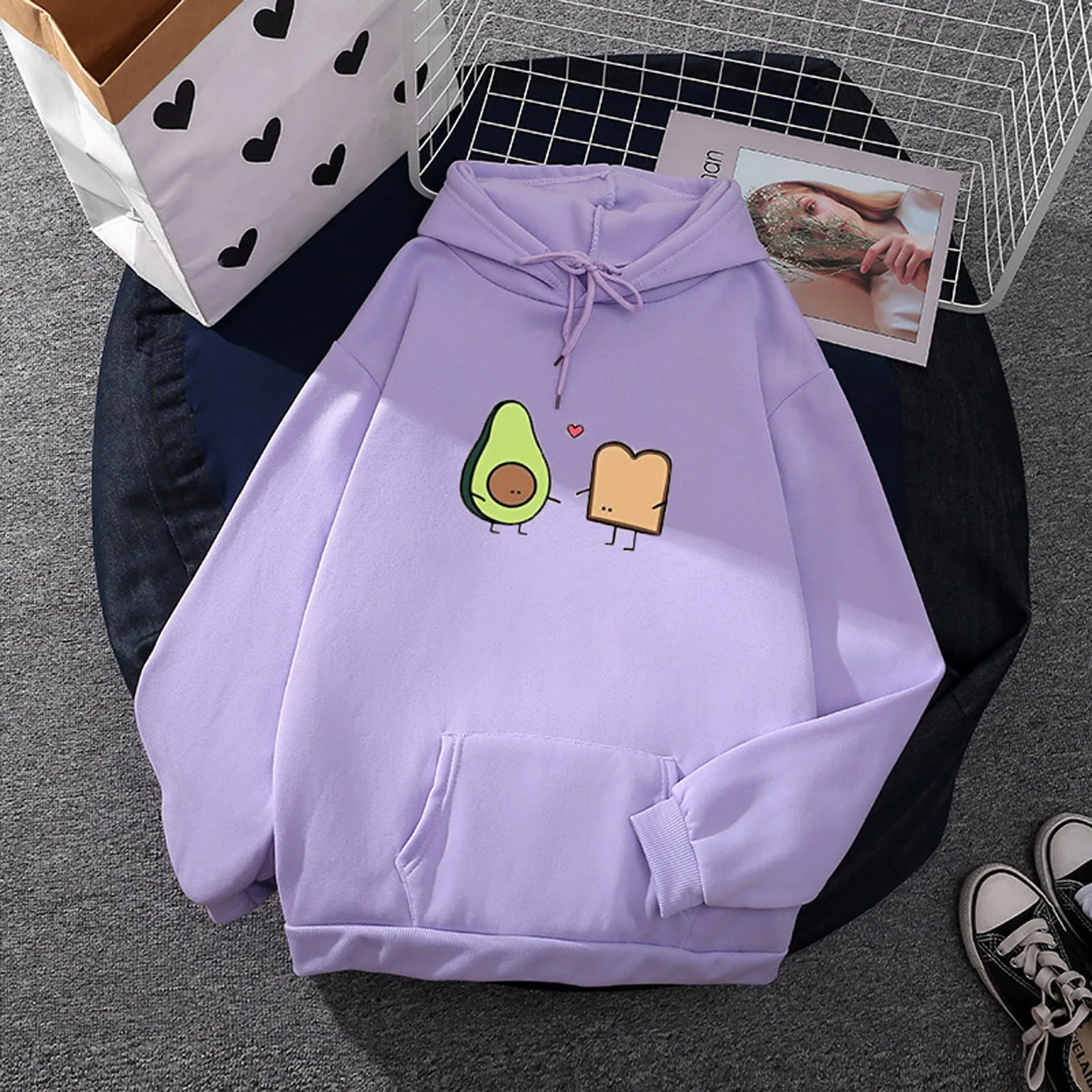 Sweatshirt For Women Print Autumn Korean Style Fashion Hoodies Kawaii Oversized Long Sleeve Loose Hooded With Pocket Tops