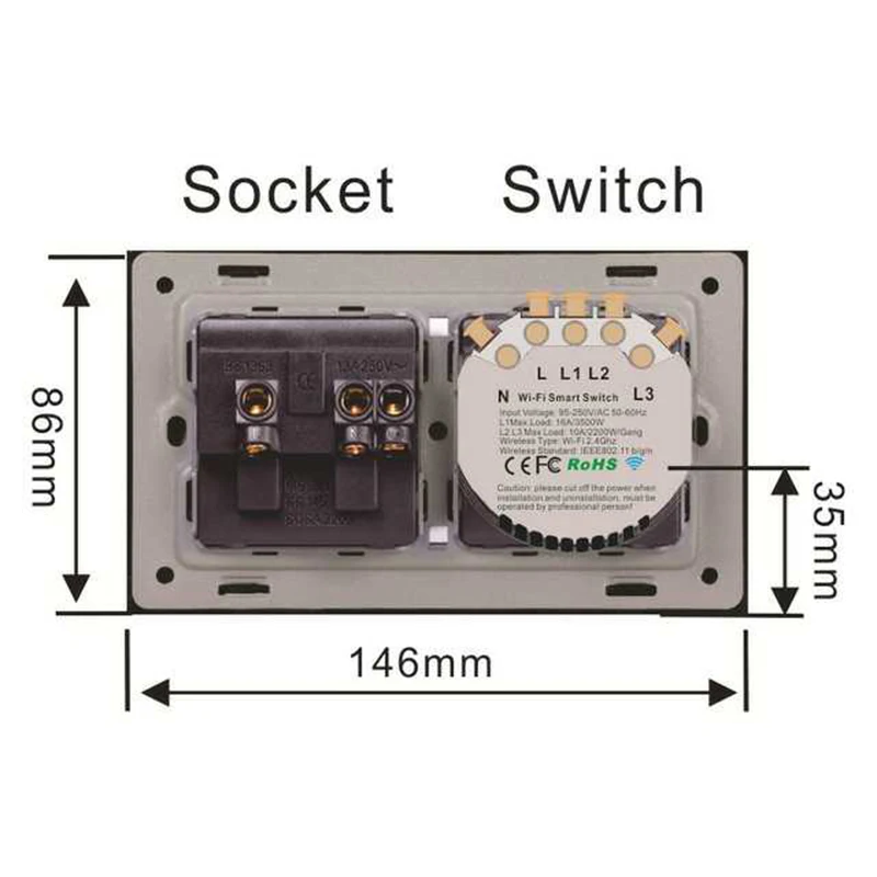 

US Plug Wifi Smart Switch Socket Smart Home Timer Remote Control Touch Switch Plug Socket With Alexa Google Home 1/2/3Gang