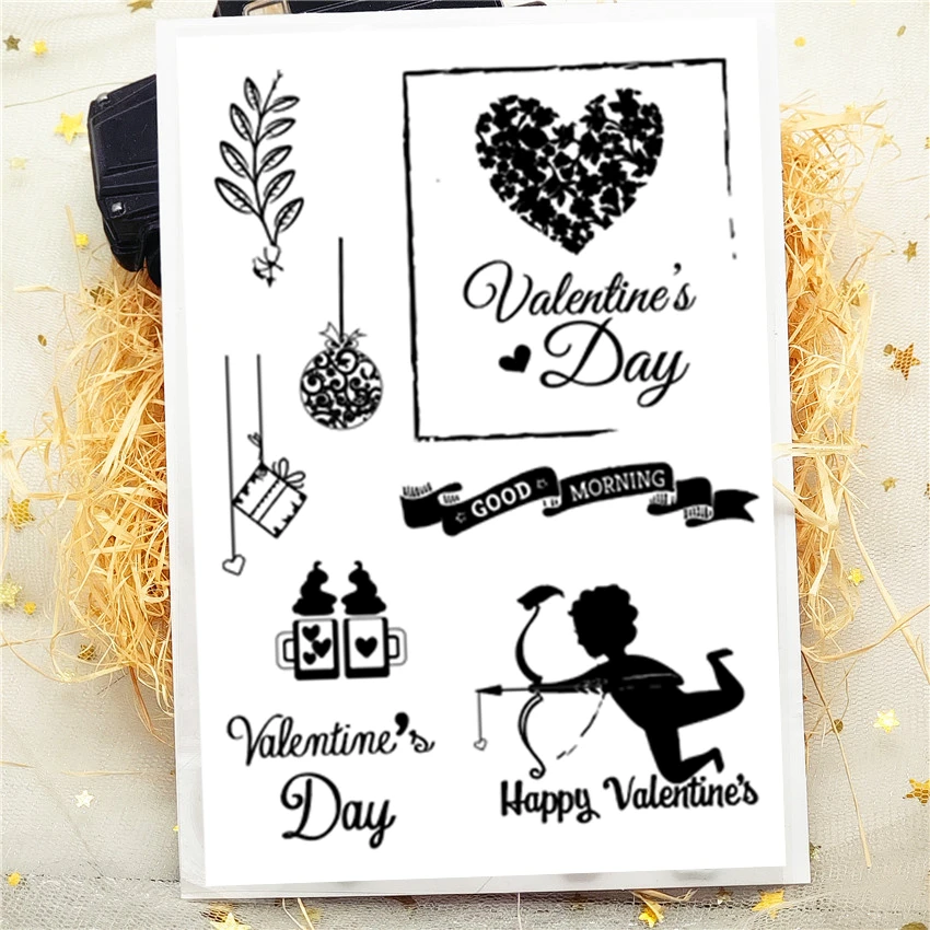 11x16 см ко Дню Святого Валентина Купидон прозрачный печать прозрачные наклейки