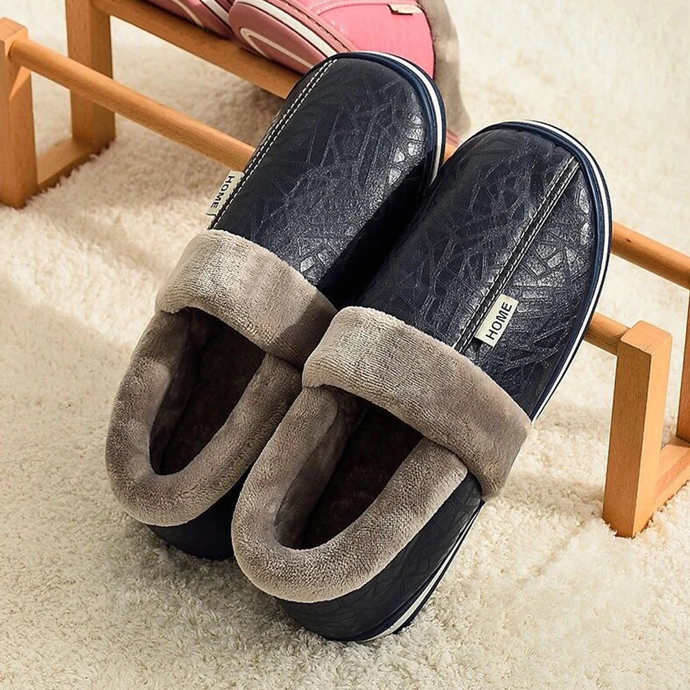 Зимняя домашняя обувь нескользящая женская для дома кожаные туфли большого