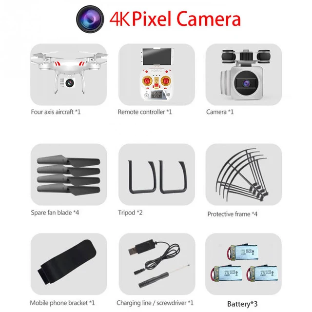 White 4K Camera 3B RC WI-FI с видом от первого лица Квадрокоптер 4K HD Камера Дрон профессиональной воздушной видео 6 Axis Gyro 4 Каналы р/у вертолет Квадрокоптер с высокой фиксацией - Цвет: White 4K Camera 3B