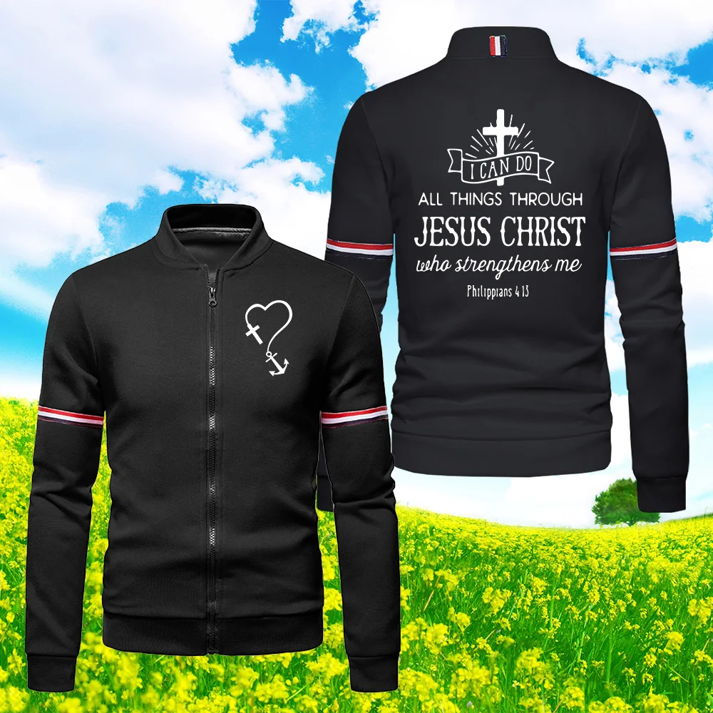 

2022 New Men's Coats Jackets Jesus Print Zipper Casual Sports Hip Hop I Believe Baseball Uniforms