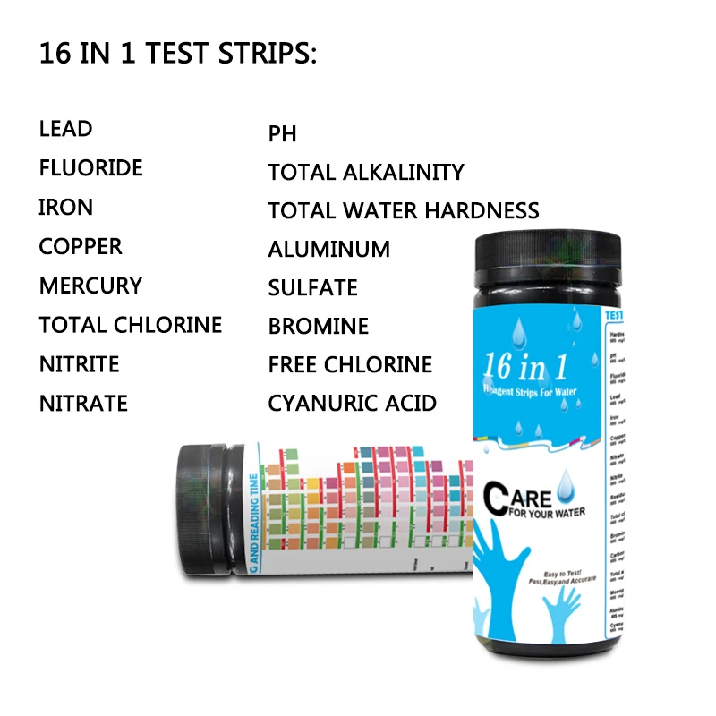 100 шт 16 в 1 тест полоски для воды комплект дома питьевой Пруд качество бассейна Cloro