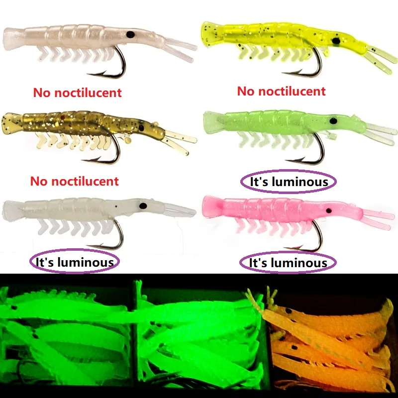 

50PCS Luminous Shrimp Silicone Artificial Soft Bait With Hook Shrimp Soft Lure For Fishing Lures Accessories
