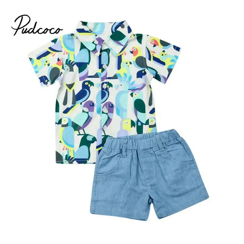 Pudcoco/Летняя одежда для маленьких мальчиков платье с короткими рукавами и принтом