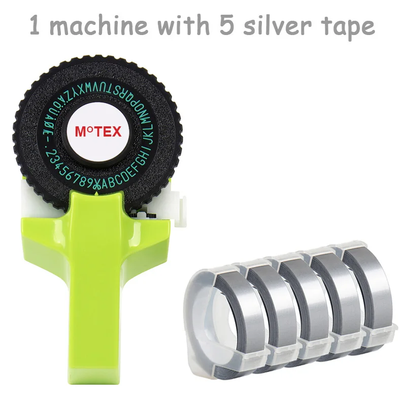 Зеленый цвет MoTex E101 принтер мини DIY Ручная Совместимость для dymo 3D тиснение ручная лента ручная машинка надпись машина - Цвет: machine with 5 tape