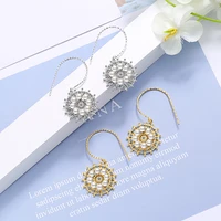 vintage ethnic round sunflower drop earrings shiny crystal pearl golden hollow pattern elegant female dangle earring jewelry