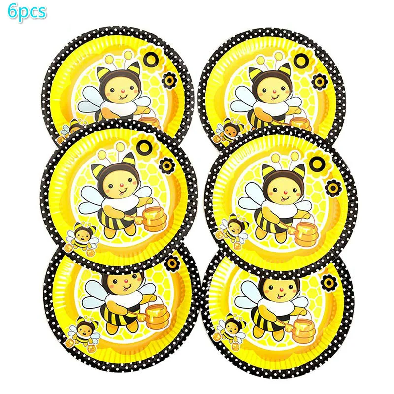 6pcs paper plates Животное пчела панда набор бумажной посуды баннер фото рама гирлянда конфетти коробка конфет для детского душа День рождения Свадьба - Цвет: 6pcs paper plates