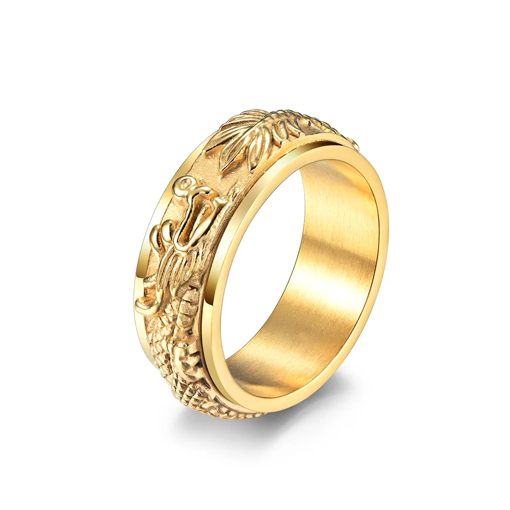 

National Style Chinese Dragon Revolving Ring Gold Plated Lucky Men's Ring Fashion Amulet Jewelry Pressure Relief Ring