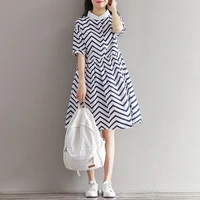 lolita dress japanese mori girl summer women dress wave stripe cotton linen vintage dress preppy style sweet casual loose dress