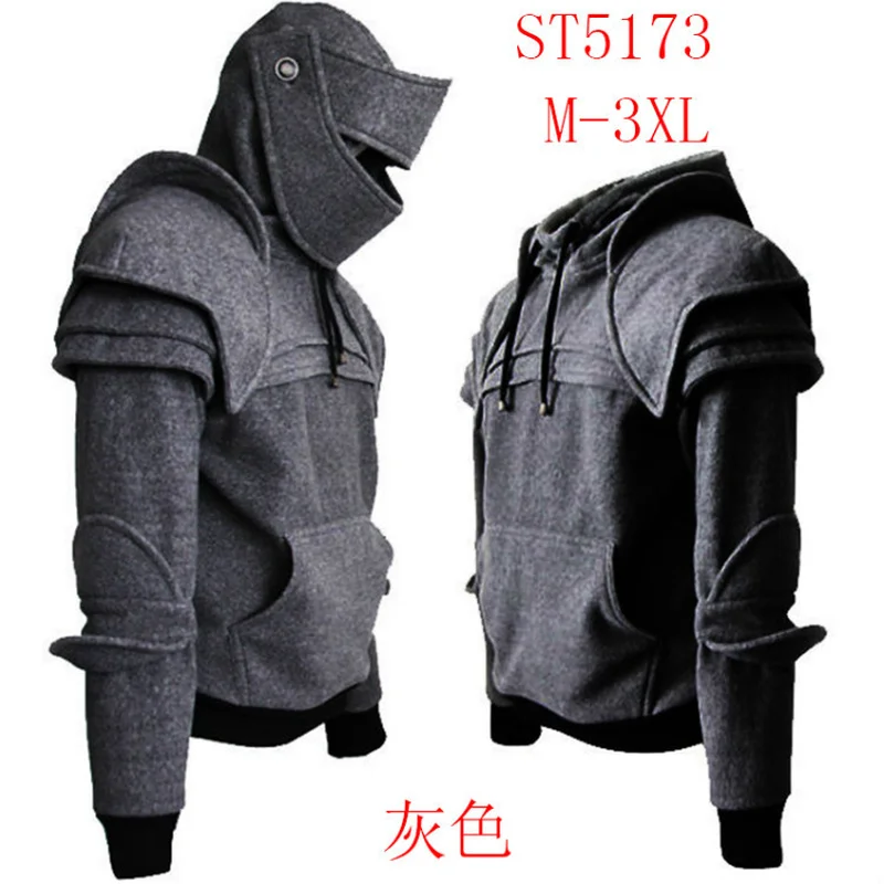 2020 Autumn Winter Solid Color Mens Retro Elbow Drawstring Mask Knight Hoodie Men Harajuku Streetwear Hoodies Sweatshirts Men