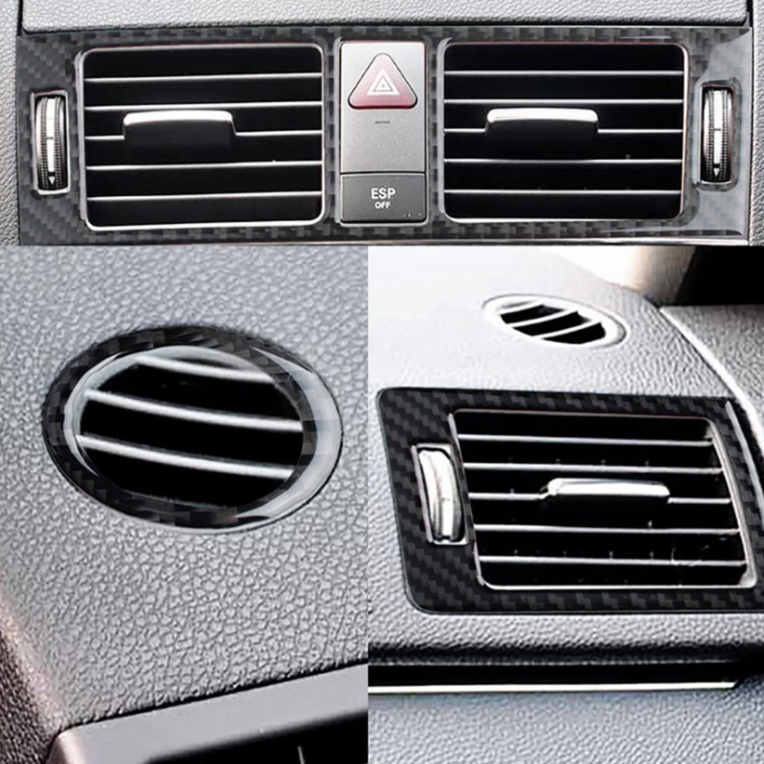 

CITALL 5pcs/set Carbon Fiber Air Vent Outlet Trim Fit For Mercedes Benz C Class W204 2007 2008 2009 2010