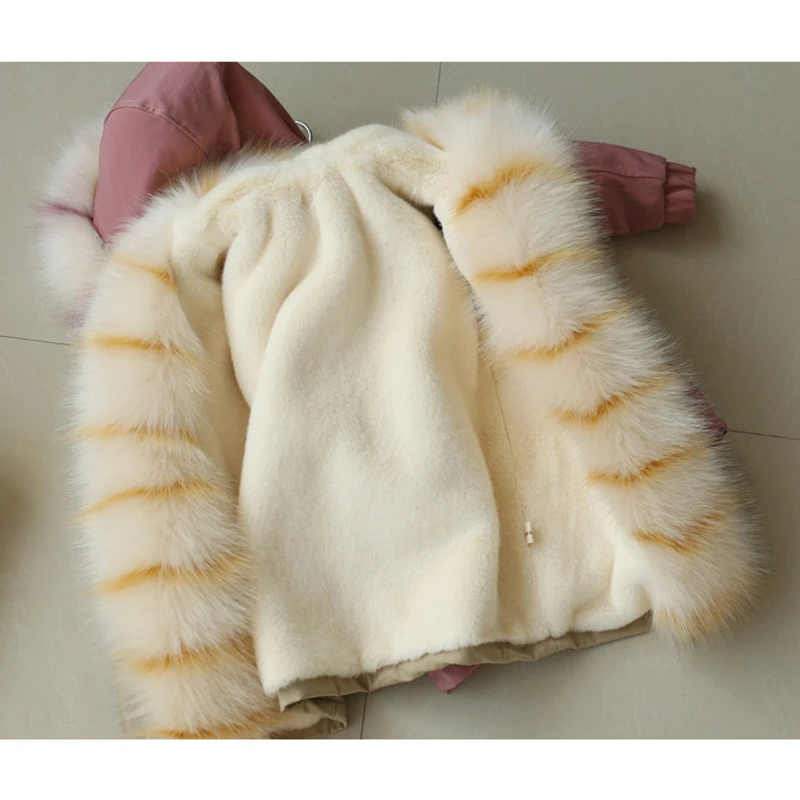 

-30 Winter Warm Kids Fur Coat Hooded Removable Toddler Boy Jackets Thick Girls Outerwear Clothes Teenager Children Windbreakers