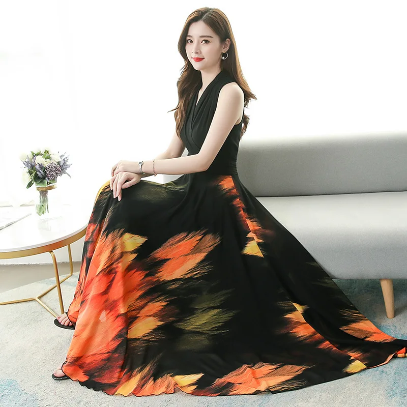 

Chiffon dress 2021 new summer women's size over ankles and ankles, long skirts with slim temperament and big knees