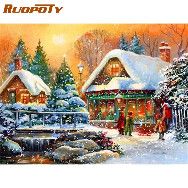 

RUOPOTY Frame Diy Painting By Numbers Kits Acrylic Wall Art Picture House Handmade Coloring By Numbers For Home Decoration