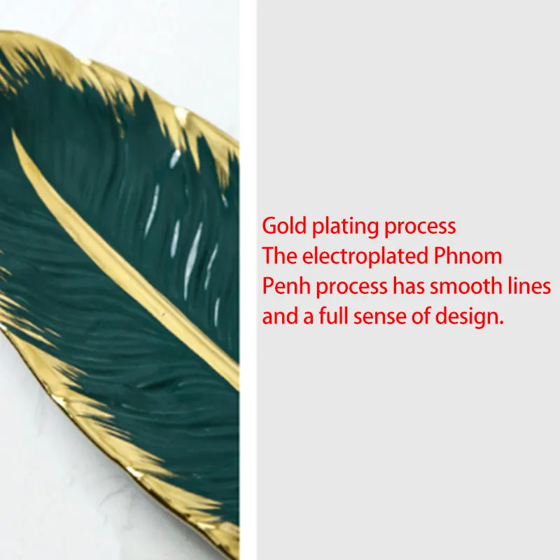 

Luxury Home Phnom Penh Feather Leaf Decorative Sushi Ceramic Plate Fruit Tray Jewelry Cosmetic Storage Tray
