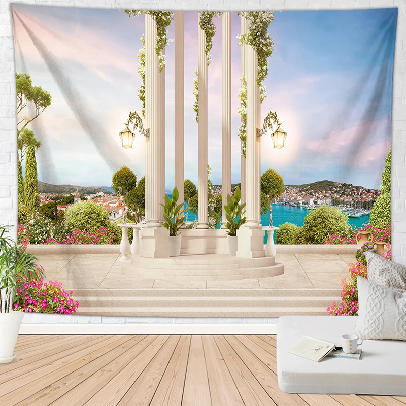 Пляжное одеяло с голубым небом настенный гобелен искусство Настенный Ковер